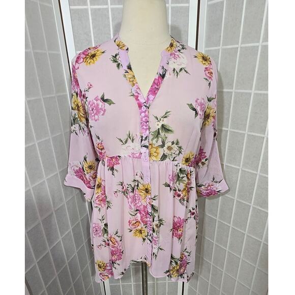 Torrid Lexie Pink Babydoll Chiffon Tunic Blouse High Low Size: 00X (10) - Picture 2 of 8